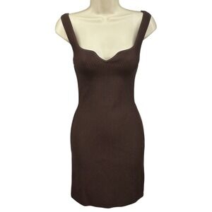 Babaton Aritzia Brown Ribbed Bodycon Sweater Dress Chocolate Midi Mini Size‎ S